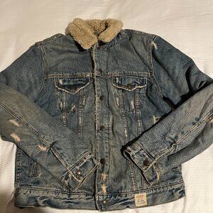 Abercrombie & Fitch Faux Fur lined distressed denim jacket